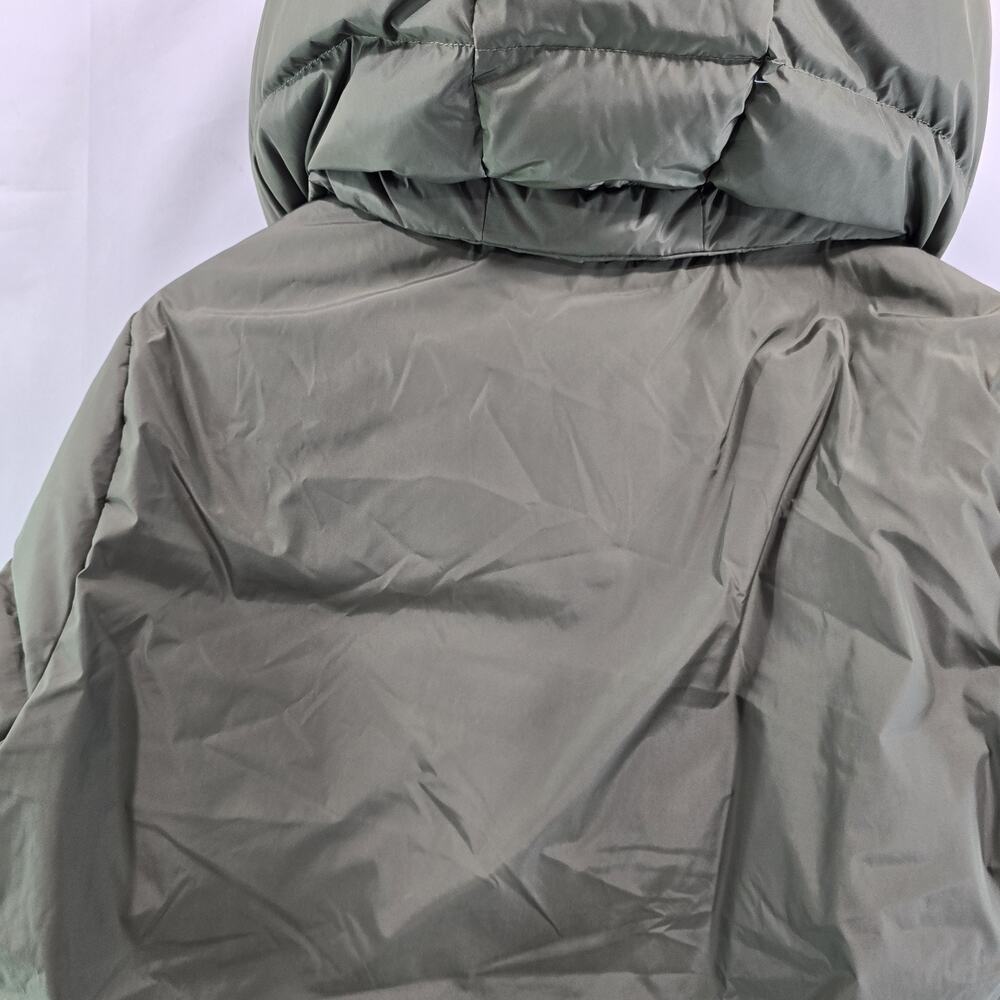 Jenni Kayne Down Coat Womens Medium Green Puffer Parka Hooded Long Midi - Picture 10 of 16